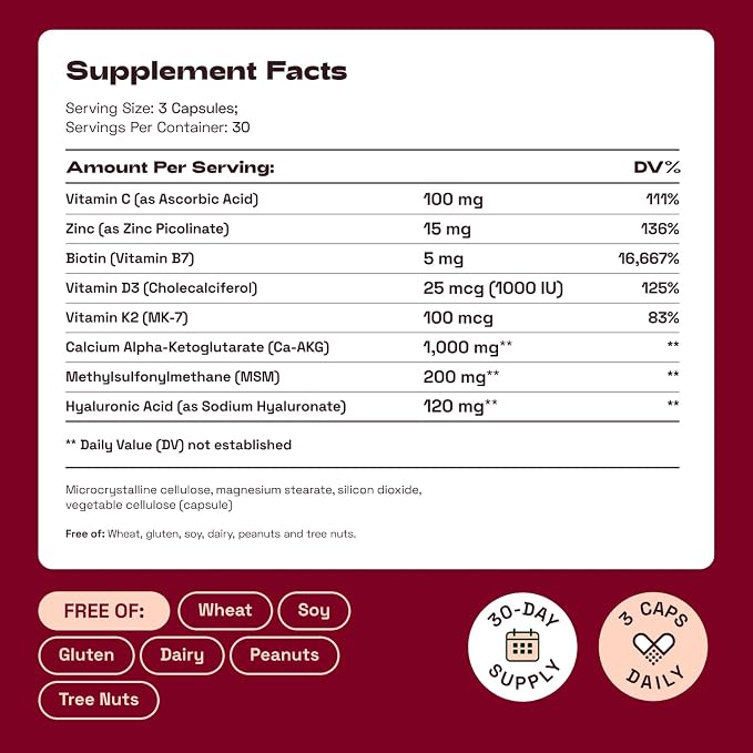 Cata-Kor Hair Skin and Nails Vitamins for Women – Biotin Collagen Hair Supplement | Hyaluronic Acid | Calcium AKG | MSM | Vitamin C & Vitamin D3 K2 – Hair Growth Vitamins for Women – 270 Caps (3 Pack)