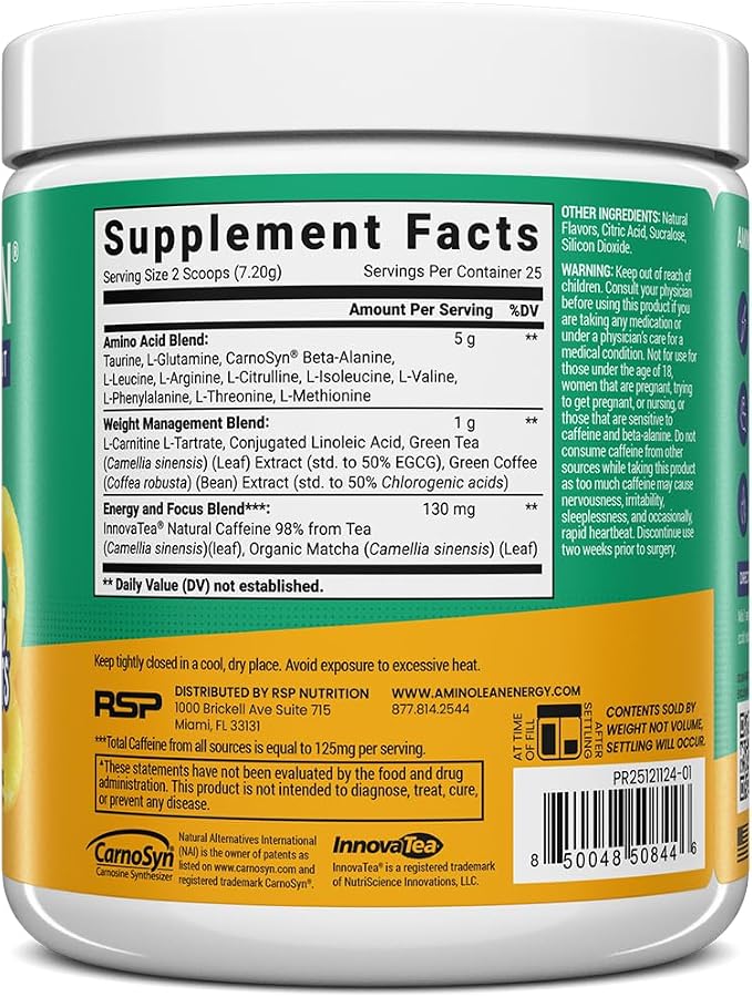 RSP NUTRITION AminoLean x SmartSweets Pre Workout Powder, Amino Energy with Vegan BCAA Amino Acids & Natural Caffeine, Preworkout Boost for Men & Women, Peach Rings