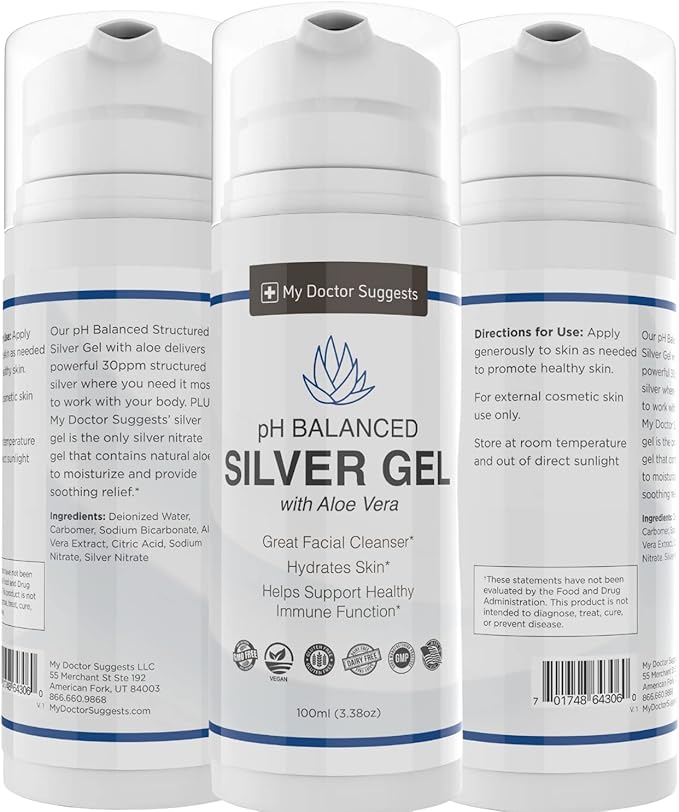 Colloidal Silver Gel, Burn and Wound Care with Aloe Vera - 30ppm pH Balanced Formula Helps Soothe Burns, Sores & Eczema - Structured Silver - Made in USA (3.38 oz)