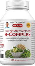 ANDREW LESSMAN High Potency B-Complex 60 Capsules - with High Levels of Folate Complex and Biotin, Promotes Cellular Growth, Energy, Immune Function, Detoxification, Fat Metabolism and More