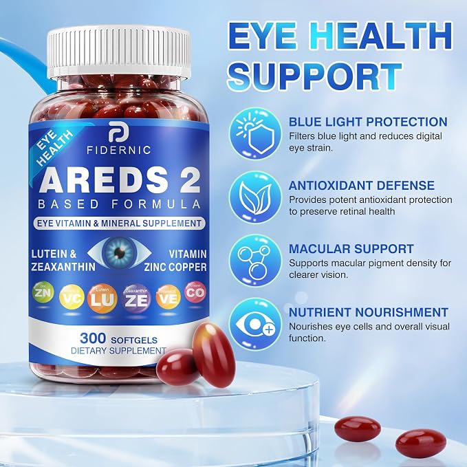 AREDS 2 Eye Vitamin & Mineral Supplement — Lutein and Zeaxanthin Supplement, Vitamin C & E, Zinc & Copper for Blue Light Protection, Eye Health Support, Eyebright , Eye Doctor Trusted — 300 Softgels