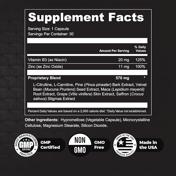 Garaherb – Daily Botanical Supplement with L-Citrulline, Maca, Velvet Bean, Pine Bark & Zinc – Natural Non-GMO Stimulant-Free Formula – Made in USA – 30 Capsules, 1 Month Supply