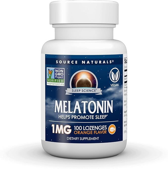 Source Naturals Sleep Science Melatonin, Non GMO Project Verified, Melatonin Dietary Supplement, 1mg - 100 Orange Flavored Lozenges