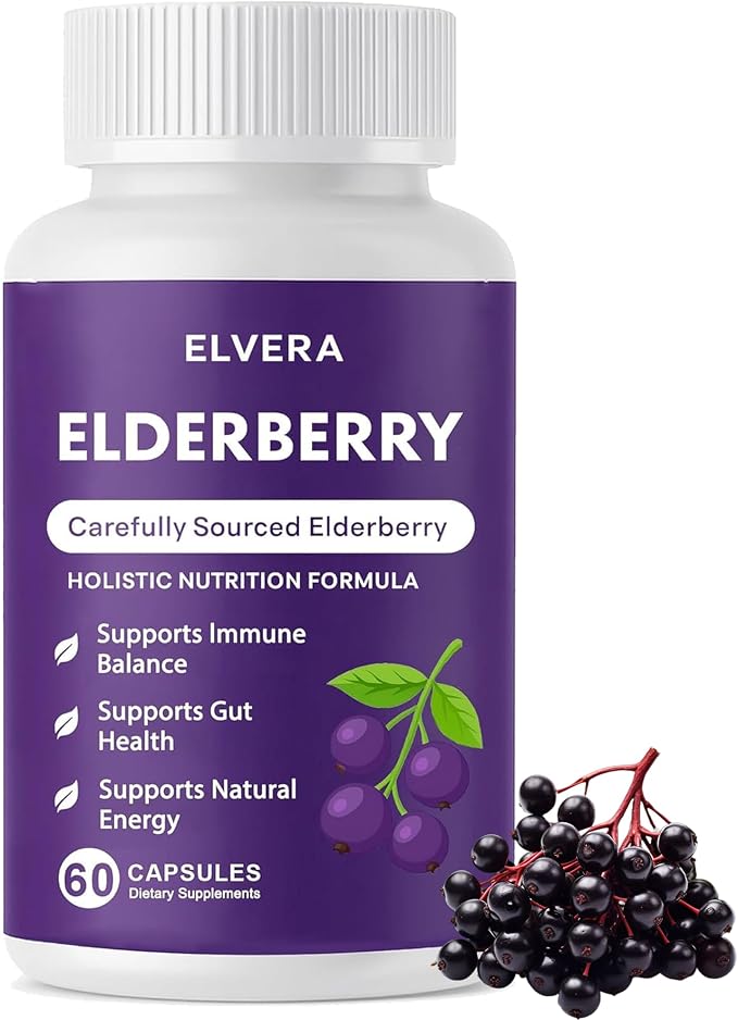 Elderberry - EIvera Gut Support Complex, Organic Black Elderberry Capsules, with Zinc & Vitamin C for Digestive Balance, Immune Support (1)