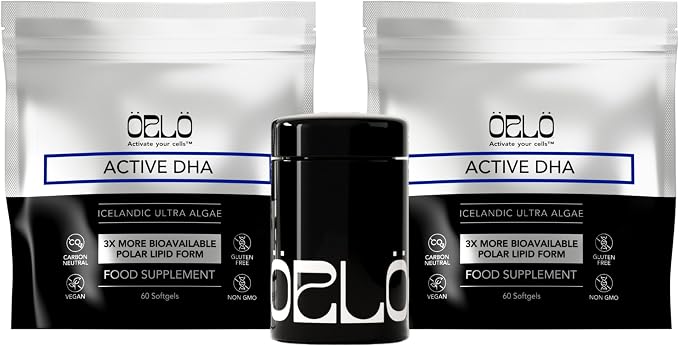 Orlo DHA Supplement 1000mg - 3X Absorption Natural Icelandic Nordic Omega 3 DHA & EPA for Brain & Eye Support – Vegan Fish Oil Alternative, No Fishy Aftertaste, 120 Easy-to-Swallow Mini Softgels & Jar