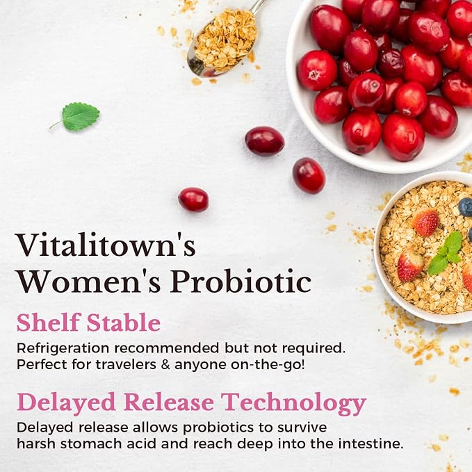 Vitalitown Probiotics for Women 120 Billion CFUs, 30 Strains, with Prebiotics & Digestive Enzymes & Cranberry, Gut & Vaginal Health, Vegan 60 (Pack of 2) Delayed Release Caps