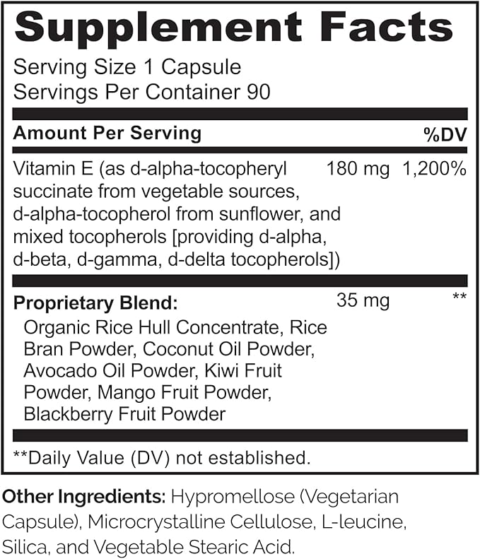 NATURELO Vitamin E Capsules 180 mg - 90 Vegan Capsules | Supports Skin, Hair, and Nails | Immune and Eye Health | Natural Mixed Tocopherols & Whole Foods | Non-GMO, Dry Vitamin E