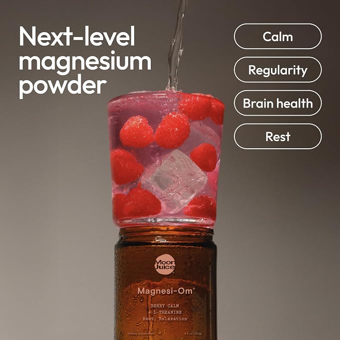 Moon Juice Magnesi-Om Magnesium Powder Supplement - Chelated Magnesium Complex + L-Theanine Blend for Rest, Relaxation & Regularity - Vegan, Non-GMO & No Sugar, Berry, 7.7 oz, 55 Servings