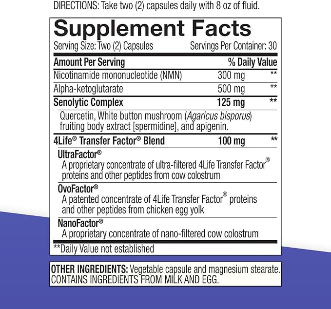 4Life - Transfer Factor - AgePro - Healthy Aging & Immune Support - NMN, Quercetin, AKG, Apigenin & Mushroom Extract - 60 Veggie Capsules