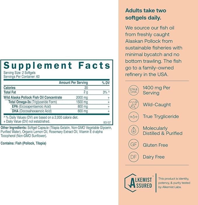 True Grace Omega-3 Fish Oil - 120 Softgels - 1400 mg EPA + DHA - Brain, Heart, Joint & Immune Health - Organic, Gluten Free, Soy Free