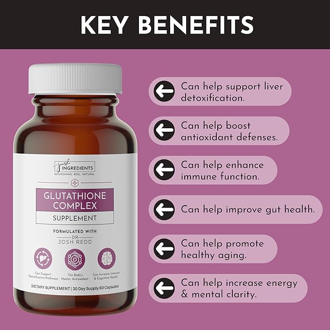 JUST INGREDIENTS Glutathione Complex – 60-Capsule Supplement with Liposomal, S-Acetyl-L-Glutathione & CoreBiome® Tributyrin – Supports Antioxidant Defense, Detoxification & Cellular Health*