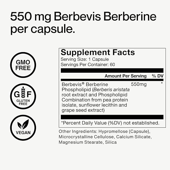 Momentous Berberine - Natural Bioavailable Supplement Formulated from Plant Alkaloid to Help Support Metabolic & Cardiovascular Health - Vegan - Gluten Free - NSF Certified for Sport - 60 Servings