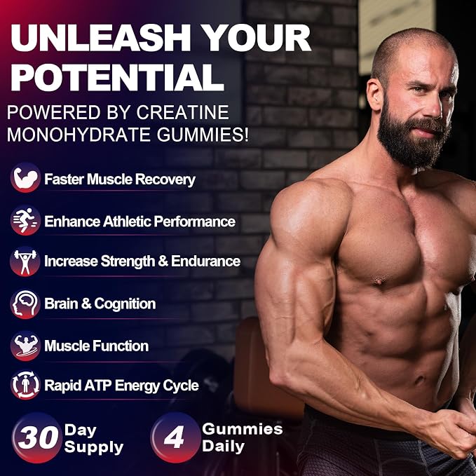 Creatine Monohydrate Gummies for Men & Women, Gummies Sugar Free Mixed Flavored with L-Taurine, BCAA 2:1, B12 B6 for Boost Strength, Focus & Endurance, Vegan, Non-GMO, 120pcs
