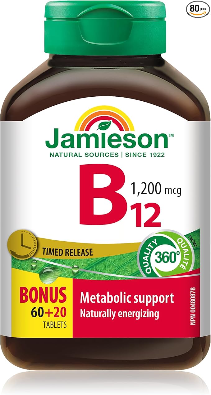 Jamieson Vitamin B12 (Cobalamin) 1200mcg, Timed Release, 80 tablets