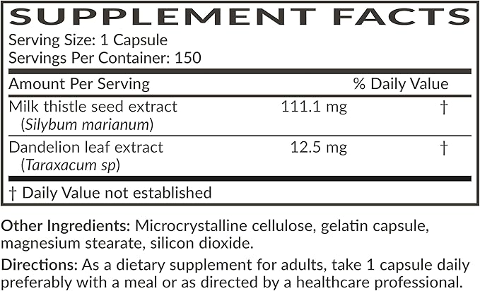 Futurebiotics Milk Thistle Silymarin Marianum & Dandelion Extract Liver Health Support, Antioxidant Support, Detox, 150 Capsules