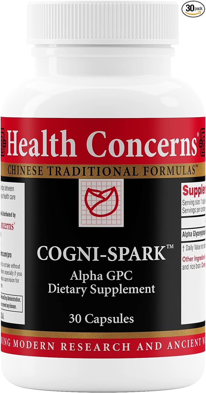Health Concerns Cogni-Spark – Brain Support for Memory, Focus, and Mental Clarity – Alpha-GPC Choline Supplement for Cognition, Nerve Function & Longevity – Cognitive Health Formula – 30 Capsules