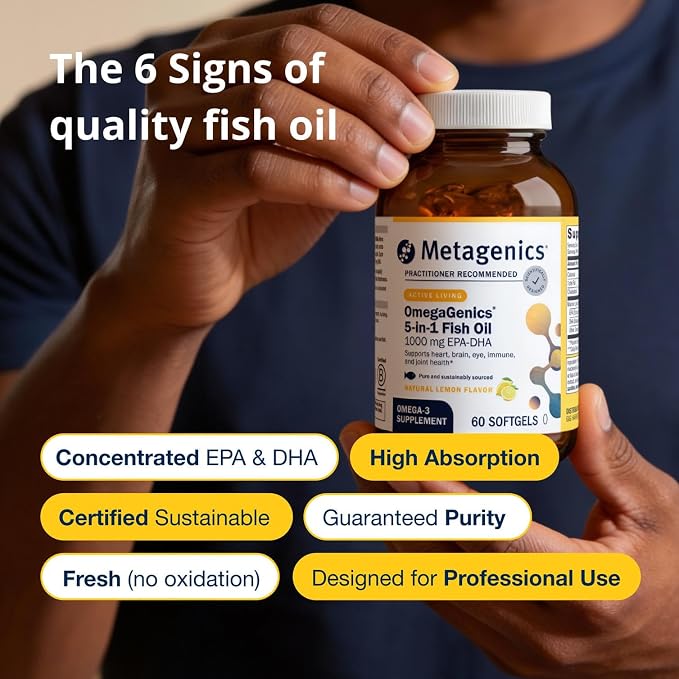Metagenics OmegaGenics EPA-DHA 1000 mg - High Potency Omega-3 Fish Oil Supplement for Heart, Brain & Joint Health* - Sustainably Sourced - 120 Softgels