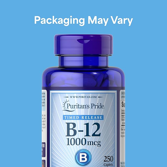 Puritan's Pride Timed Release Vitamin B-12 1000mcg, Vegetarian Dietary Supplement for Energy Metabolism, Heart, Circulatory, and Nervous System Health Support, 8 Month Supply, 250 Caplets