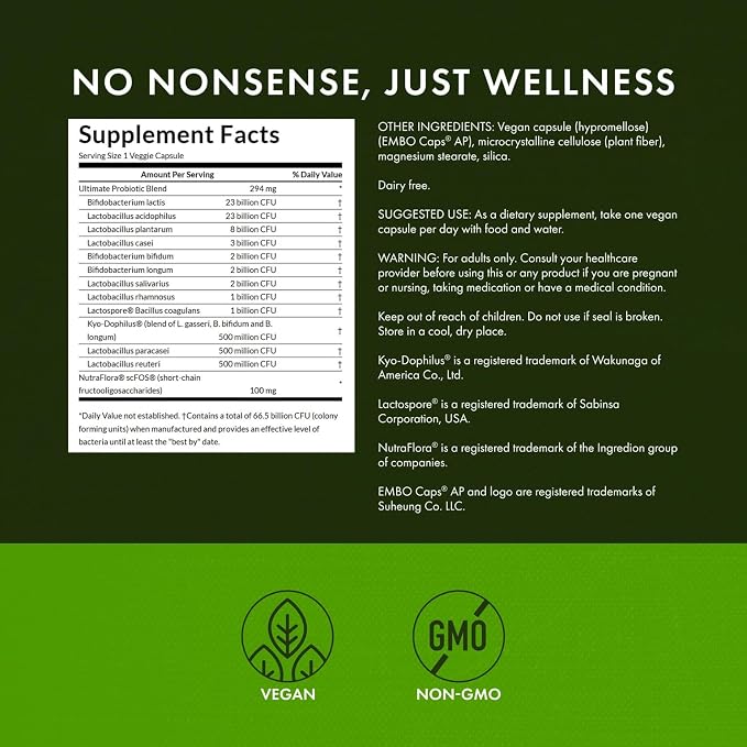 Swanson Ultimate Probiotic Formula Digestive Health Immune System Support 66 Billion CFU Prebiotic NutraFlora scFOS 30 DRcaps Veggie Capsules (Caps) (3 Pack)