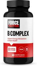 FORCE FACTOR Vitamin B Complex to Support Energy, Vitality, and Heart Health, Includes Vitamin B1, Vitamin B2, Vitamin B3, Vitamin B6, Vitamin B12, and More, Vegan, Non-GMO, 60 Vegetable Capsules