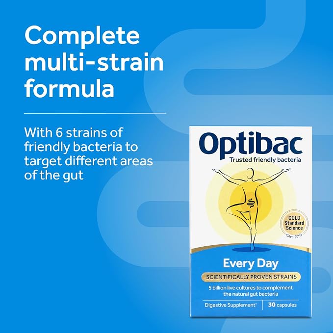 Optibac Probiotics for Digestive Health, 30 Capsules | 6 Scientifically Researched Strains with 5 Billion Live Cultures | Gluten Free & Vegetarian | Supports Gut Flora & Digestive Health