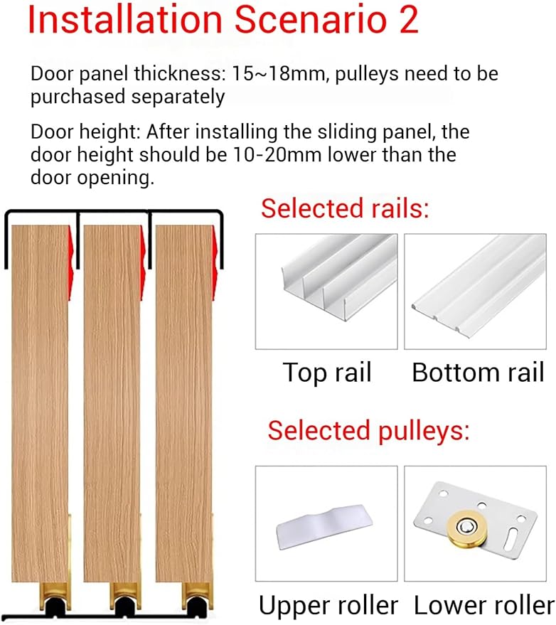 Heavy-Duty Triple Rail Sliding Door Hardware Kit - Adjustable 3-Panel Track System for Closet Doors, 200cm/78.7in, Easy Installation, Durable Aluminum