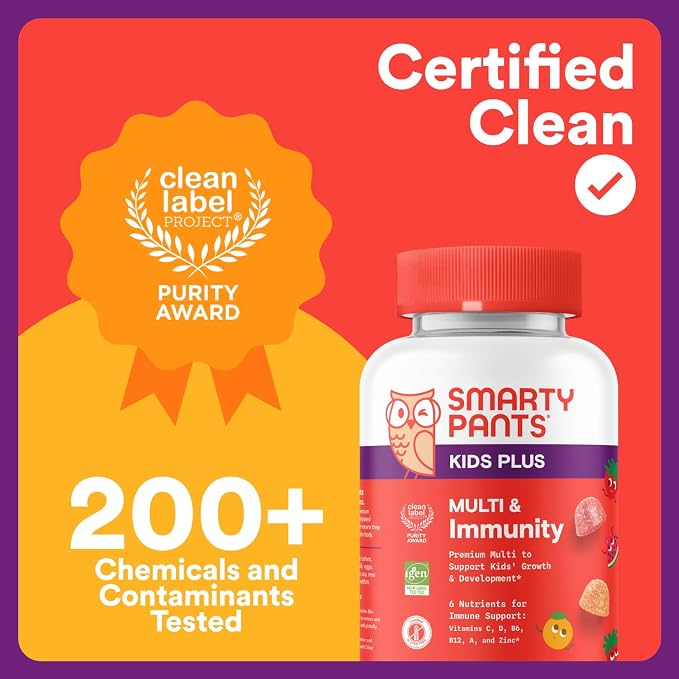 SmartyPants Kids Multivitamin & Immunity Gummies: Vitamins C, D, B6, B12, A, and Zinc for Immune Support, Biotin, Iodine, Gluten Free, Two Fruit Flavors, 60 Count (30 Day Supply)