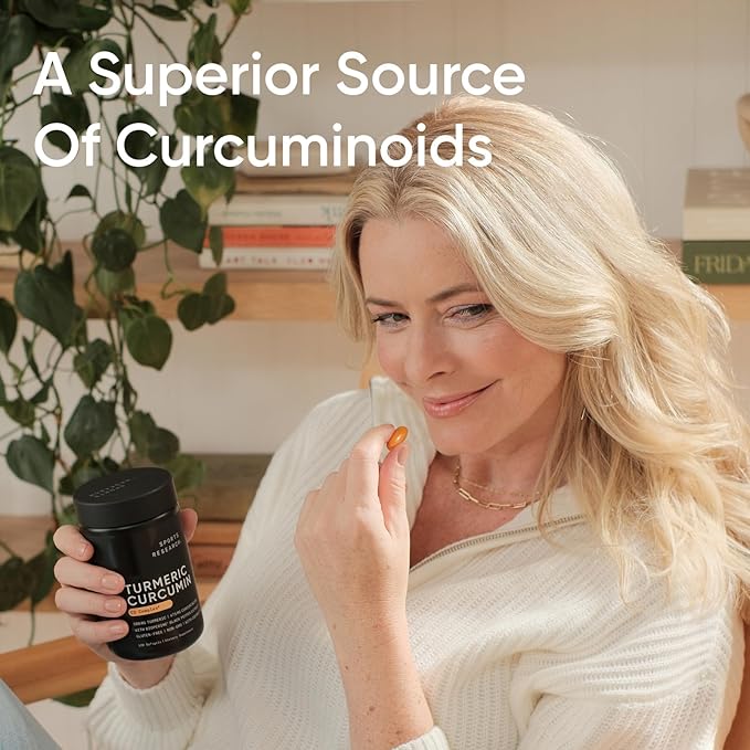 Sports Research® Turmeric Curcumin C3 Complex® w/BioPerine Black Pepper Extract & Organic Coconut Oil - Standardized 95% Curcuminoids · Non-GMO · Gluten Free - 60 Count Softgels