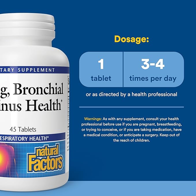 Lung, Bronchial & Sinus Health by Natural Factors, Natural Supplement for Respiratory Health and Easy Breathing, 45 tablets (45 servings)
