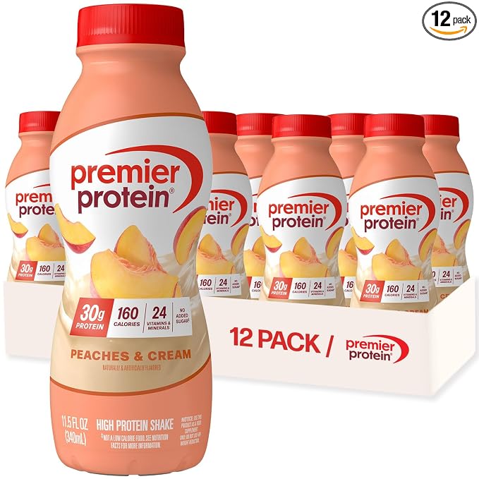 Premier Protein Shake, Peaches & Cream, 30g Protein, No Added Sugar, 24 Vitamins & Minerals to Support Immune Health, 11 fl oz, 12 Pack (Packaging May Vary)