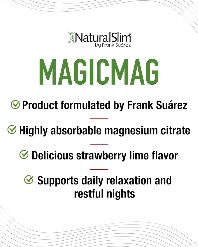 NaturalSlim MagicMag - Highly Absorbable Magnesium Citrate Powder for Relaxation, Energy, Better Sleep & Metabolic Support - Magnesium Supplement for Women & Men - Strawberry & Lime Flavored 8oz 3pk
