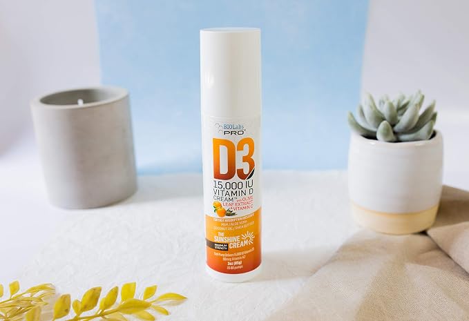 BIOLABS PRO All Natural Vitamin D3 15000IU Vitamin D Cream - Maximum Strength - Fight Vitamin D Deficiency Naturally - with Vitamin K2 & Olive Leaf Extract - Safe & Effective (15,000IU - 3.0oz)