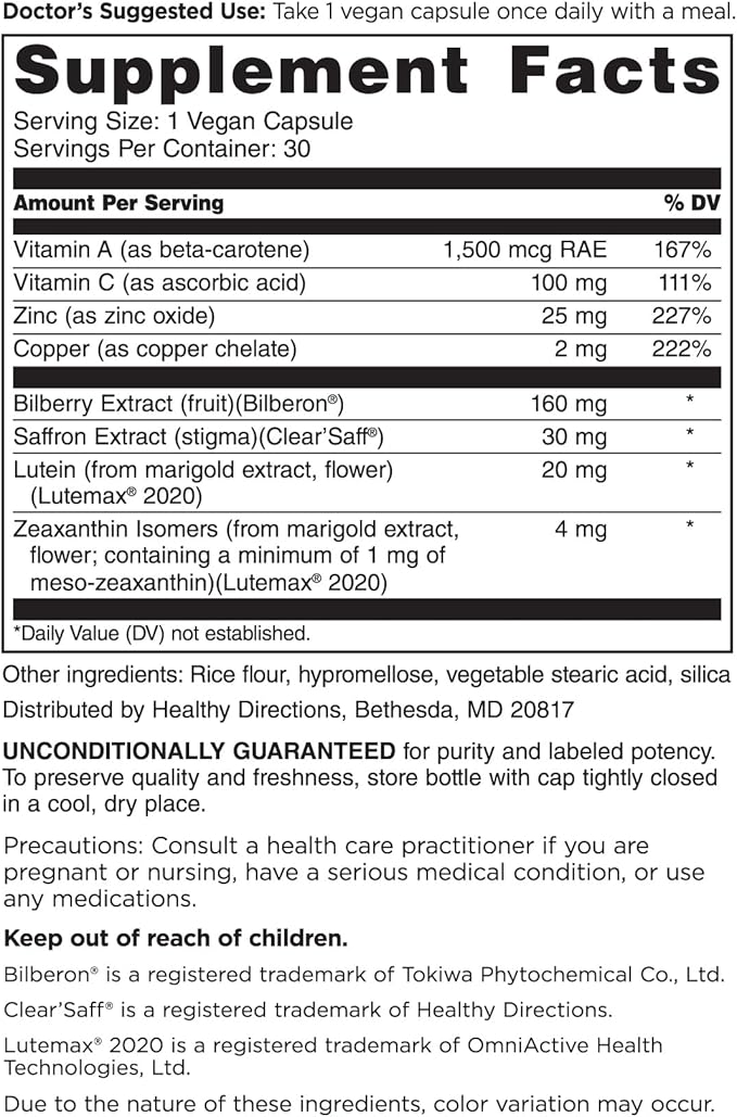 DOCTORS' PREFERRED Clinical-Grade OcuGold Eye Vitamins with Lutein and Zeaxanthin for Macula & Retina Health, Digital Eye Strain, Eye Fatigue and Visual Performance | 60 Vegan Capsules