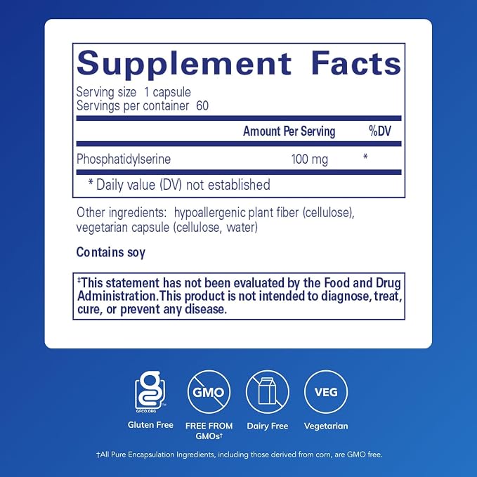 Pure Encapsulations PS 100 | Phosphatidylserine Amino Acid Supplement for Brain and Memory* | 60 Capsules