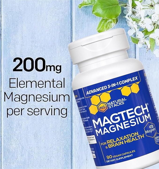 NATURAL STACKS Apigenin for Sleep + Magtech Magnesium Supplement Bundle - Supports Sleep & Brain Health* - 210 Total Capsules