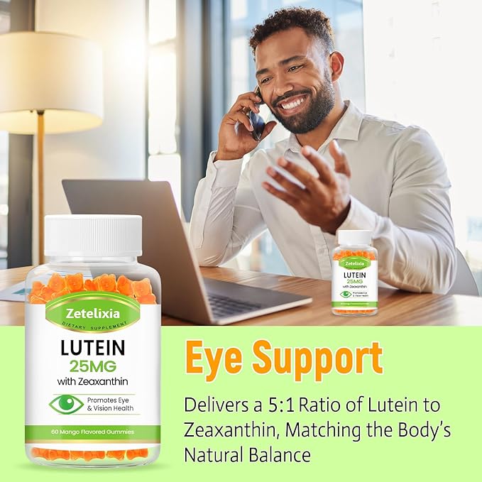 Lutein Gummies 25mg - Eye Vitamins Lutein & Zeaxanthin Eye Health Supplements for Adults,Sugar Free Eye Health Gummies Supplement - Support Vision,Macular,Blue Light Filtering (60 Count)
