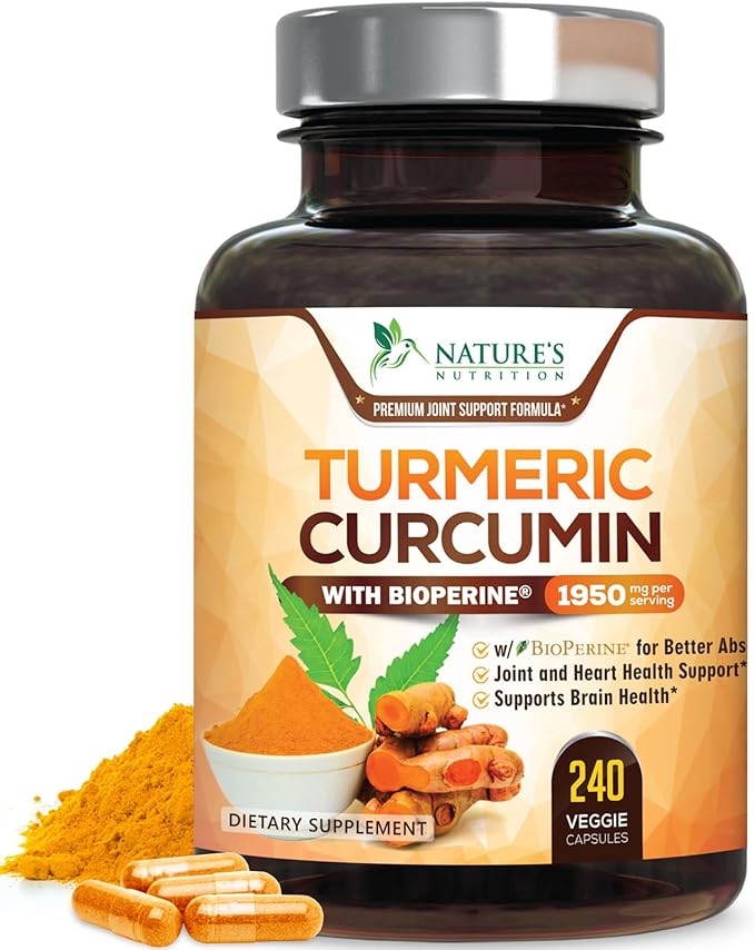Turmeric Curcumin Supplement - 95% Curcuminoids with Organic Turmeric & BioPerine Black Pepper for Best Absorption - Daily Joint & Immune Health Support, Vegan, Non-GMO, Bottled in USA - 240 Capsules