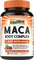 Maca Root Capsules for Women & Men, 1500 mg Maca Root Per Serving, with Black Pepper for Max Absorption, 95% Piperine, Vitality, Mood, Metabolic Support, 90 Capsules