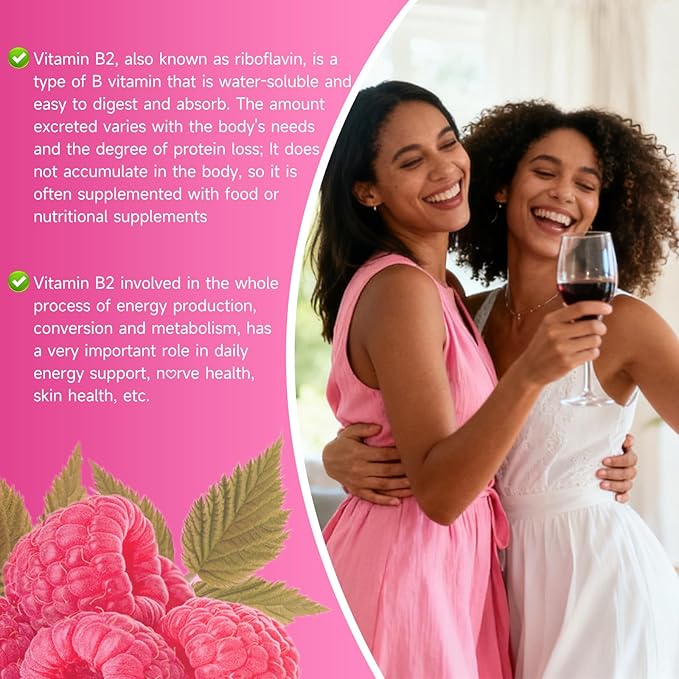 2 Pack Vitamin B2 Gummies Riboflavin 400mg Supplement with Magnesium for Kids & Adults B2 Gummies for Nervous System Support & Skin Health, Raspberry Flavor, 120 Count