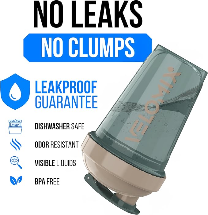 VELOMIX -2 Pack- 20 oz Protein Shaker Bottles for Protein Mixes - 2x Wire Whisk | Leak Proof Shaker Cups for Protein Shakes and Pre Workout | Protein Shaker Bottle Pack (A5) Blue&Beige