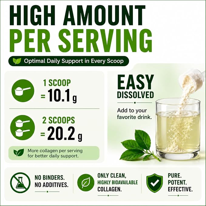 Collagen Peptides Powder with Vitamin C & Hyaluronic Acid - from Organic Cleanest Sources & Super High Absorption - Hydrolyzed Multi Type I, II, III, V, X - Skin Hair Supplement Made in USA