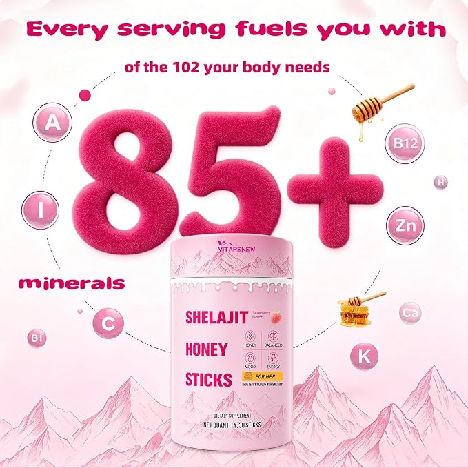 Shilajit Honey Sticks for Women with Shatavari & Saffron | High-Potency Fulvic Acid 75%+ & 85+ Trace Minerals | Supports Hormone Balance, Daily Energy, Mental Clarity & Physical Stamina | Delicious Strawberry, 30 Sticks