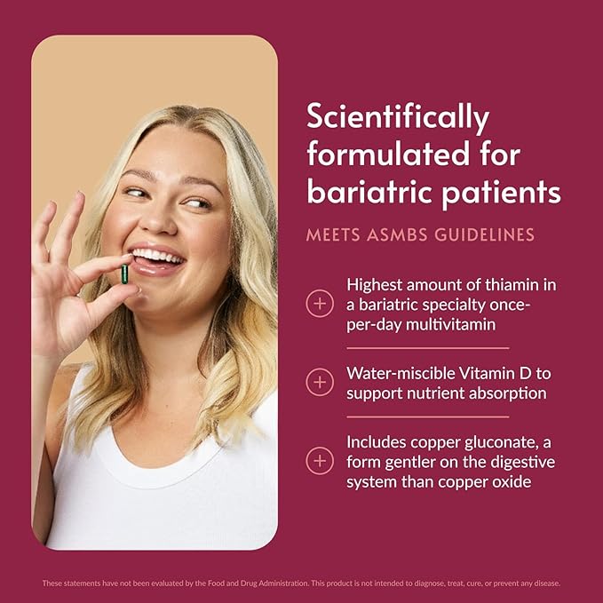 Bariatric Advantage Ultra Solo with Iron - Once-Per-Day Daily Multivitamin - for Bariatric Patients - with Thiamin, Vitamin A & More - Gluten Free - 90 Capsules