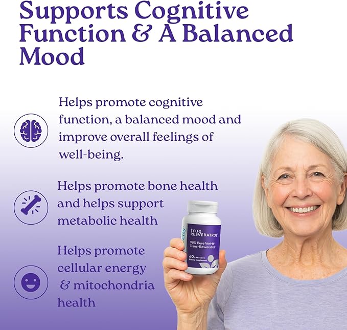 NatureCity TrueResveratrol – Resveratrol Supplement & Anti-Aging Support with 75mg Trans-Resveratrol (98% Pure Veri-te) for Heart, Immune, Bone & Cognitive Health | 60 Veggie Capsules