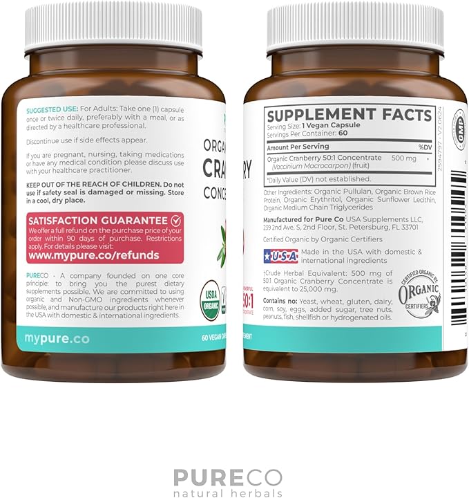 Organic Cranberry Pills - Vegan Supplement for Urinary Tract Health & Kidney Cleanse - Cranberry Pills for Women 500mg 50:1 Cranberry Concentrate Per Serving - Urinary Tract Support - 60 Capsules