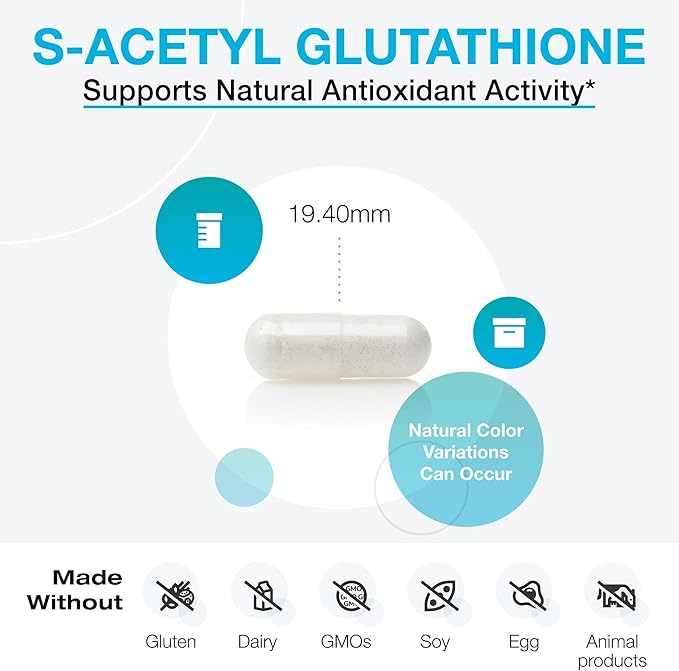 XYMOGEN S-Acetyl Glutathione - Acetylated Glutathione Supplement - Antioxidant & Cellular Support - Stomach Acid-Resistant Capsules - Non-GMO & Gluten-Free - 60 Capsules