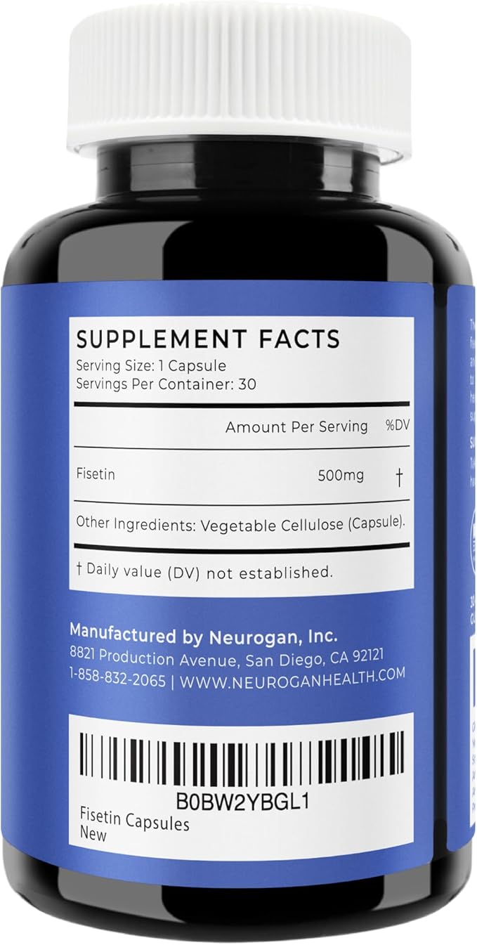 Neurogan Fisetin Supplement 500MG - 30 Count 98% Pure | Healthy-Aging & Brain Health Fisetin Capsules | Brain Supplements for Memory and Focus, Senolytic Support | Natural Polyphenols, Non-GMO