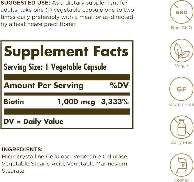 Enhanced Potency Biotin 1Vitamin 000 mcg 100 Veg Capsules