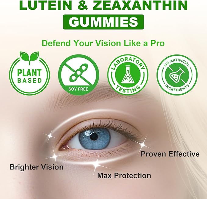 Sugar Free Lutein Gummies 25mg, Lutein and Zeaxanthin Supplements for Eye Health, 13-in-1 Eye Care Formula with Omega-3 Bilberry Saffron & Vitamins-Vision Health, Eye Strain, Dry Eyes, Vegan 60 Count