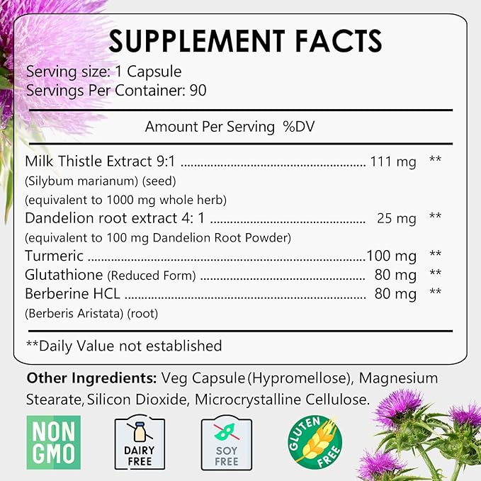 Milk Thistle Capsules 1000mg, Potent 9:1 Extract, Liver Health Support, Detox & Cleanse, Antioxidant & Gut Health, Non-GMO, Gluten-Free, 90 Capsules